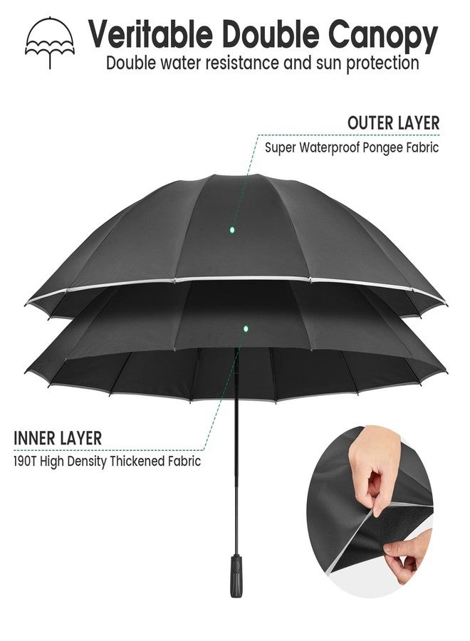 جي4فري مظلة G4Free كبيرة الحجم 54 بوصة ذات طبقتين قابلة للطي، 12 ضلعًا، مظلة قابلة للطي أوتوماتيكيًا مقاومة للرياح مع شريط عاكس (أسود) - Image 3