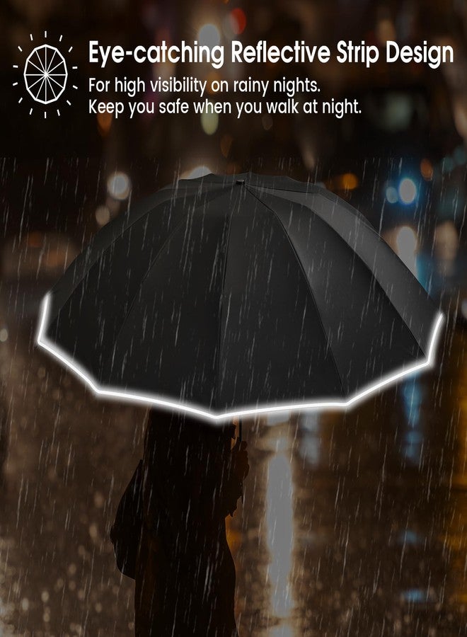 جي4فري مظلة G4Free كبيرة الحجم 54 بوصة ذات طبقتين قابلة للطي، 12 ضلعًا، مظلة قابلة للطي أوتوماتيكيًا مقاومة للرياح مع شريط عاكس (أسود) - Image 4