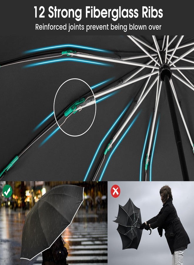جي4فري مظلة G4Free كبيرة الحجم 54 بوصة ذات طبقتين قابلة للطي، 12 ضلعًا، مظلة قابلة للطي أوتوماتيكيًا مقاومة للرياح مع شريط عاكس (أسود) - Image 2