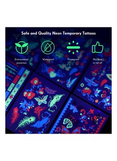 KASTWAVE 12 Sheets Temporary Tattoos, Large Glow In The Dark Tattoo Neon Temporary Makeup, Festival Accessory, Fake Face Butterfly Tattoo UV Blacklight For Women Party Supplies (Butterfly Style)  - Image 3
