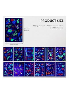KASTWAVE 12 Sheets Temporary Tattoos, Large Glow In The Dark Tattoo Neon Temporary Makeup, Festival Accessory, Fake Face Butterfly Tattoo UV Blacklight For Women Party Supplies (Butterfly Style)  - Image 5