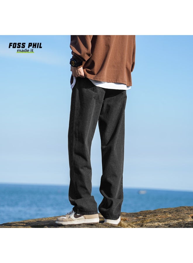 Foss Phil جينز رجالي ريترو صيفي أمريكي شارع راقٍ قسم رقيق متعدد الاستخدامات عادي بسيط ساق مستقيم Fpn13 رمادي أسود 2XL - Image 4