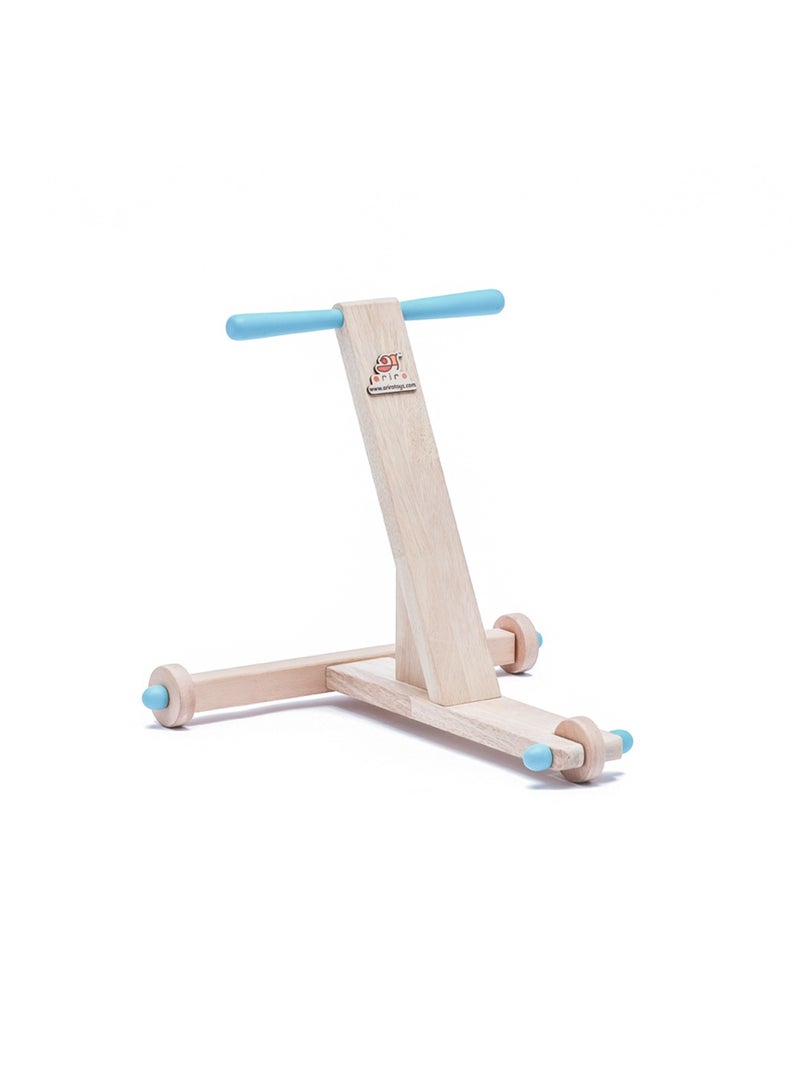 Ariro Traditional Push Wagon for Toddlers - Blue, Wooden Walker with Easy Grip Handle and Rubber Traction Wheels, 9M+ - Image 1