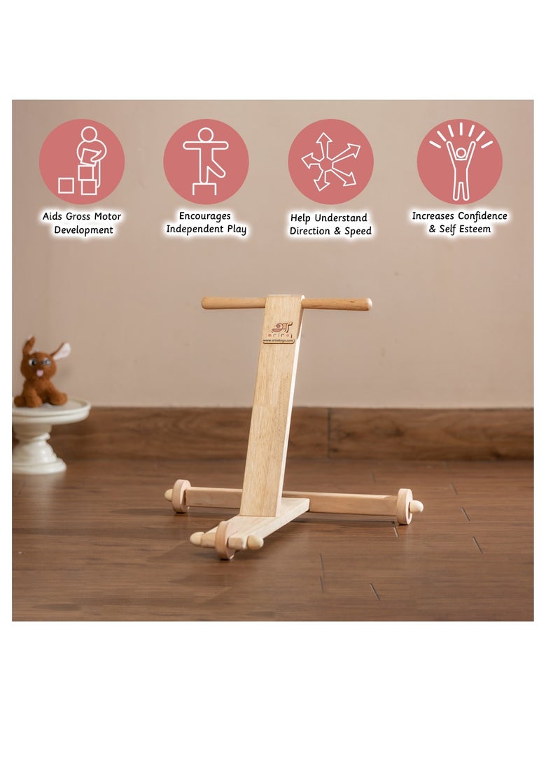 Ariro Traditional Push Wagon for Toddlers - Blue, Wooden Walker with Easy Grip Handle and Rubber Traction Wheels, 9M+ - Image 4