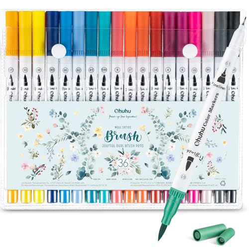 Ohuhu Markers for Adult Coloring Books No Bleeding 36 Colors Coloring Markers Waterbased Dual Tips Fineliner Brush Drawing Pens Art Pens for Kids Adults Sketch Journal Maui White - Image 1