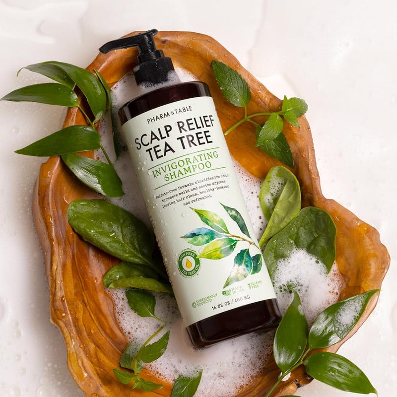 PHARM TO TABLE Tea Tree Shampoo For Men and Women, Deep Cleansing Sulfate-Free Formula - Relief for Dry Itchy Scalp - Infused with Tea Tree oil, Mint, Biotin and Vitamin E, 16.2oz - Image 4