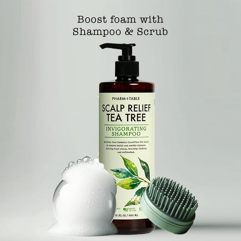 PHARM TO TABLE Tea Tree Shampoo For Men and Women, Deep Cleansing Sulfate-Free Formula - Relief for Dry Itchy Scalp - Infused with Tea Tree oil, Mint, Biotin and Vitamin E, 16.2oz - Image 2