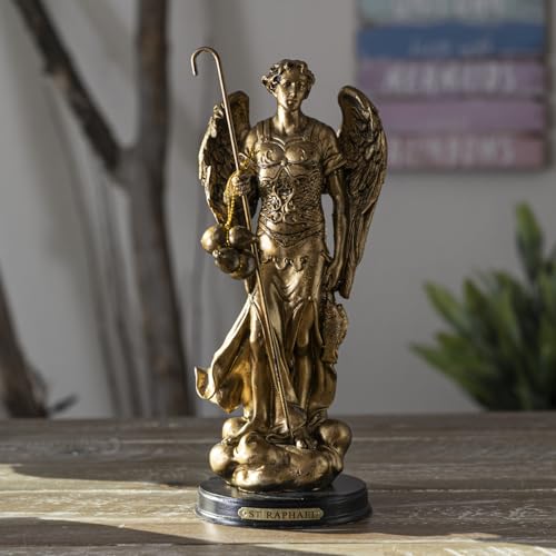 Pacific Giftware Archangel St Raphael with Staff and Healing Oil Patron Saint of Travellers and Medical Workers Black Base with Brass Name Plate BronzeFinished Religious Figurine 825 H - Image 3