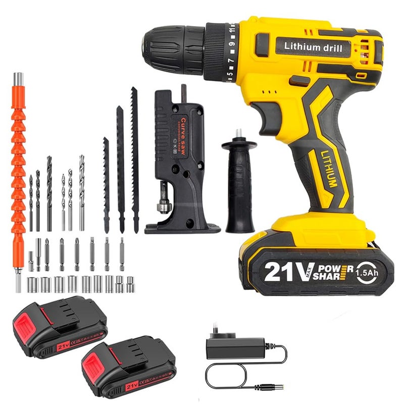 MLD Powerful 21V Liion Cordless Drill With Combo Jig saw Attachment for drill machinecordlessscrewdriver machines 24pcs Accessories Tool Kit set JRE116 21v1324 RpmMulticolor - Image 1