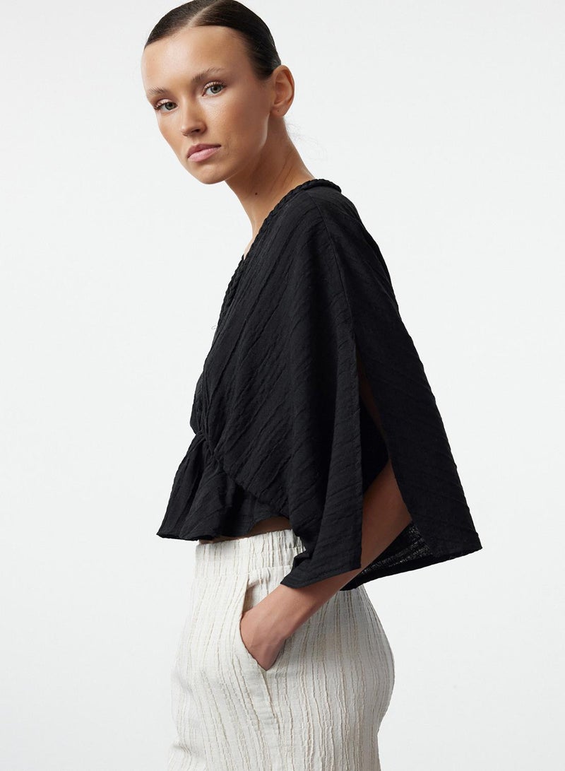 trendyol Black Textured Fabric Flounce Woven Blouse Twoss24Bz00480 - Image 5