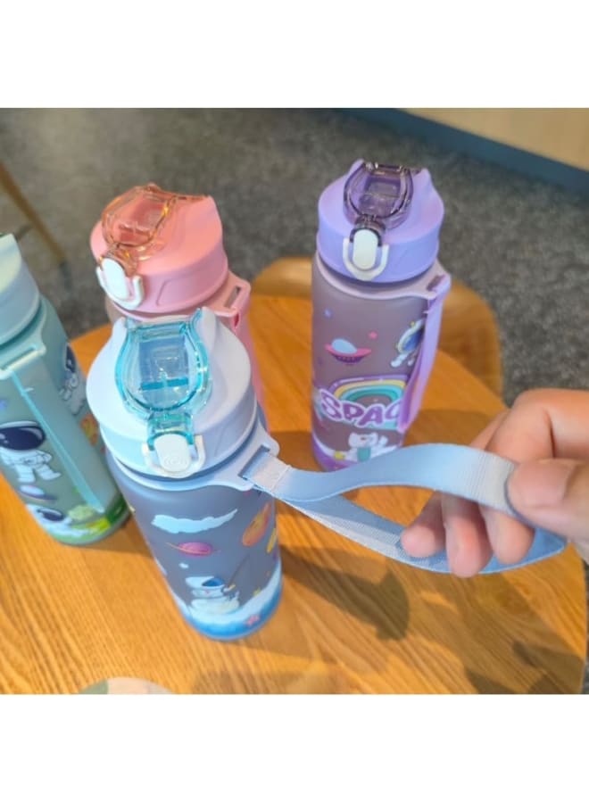 LIGHTER HOUSE 650ml cute Children ASTRONAUT SPACE Water Bottle with Straw PP Plastic BPA Free Safe Kid Outdoor Portable Drink Bottle with Strap (01 Pc.) Assorted Colour - Image 5