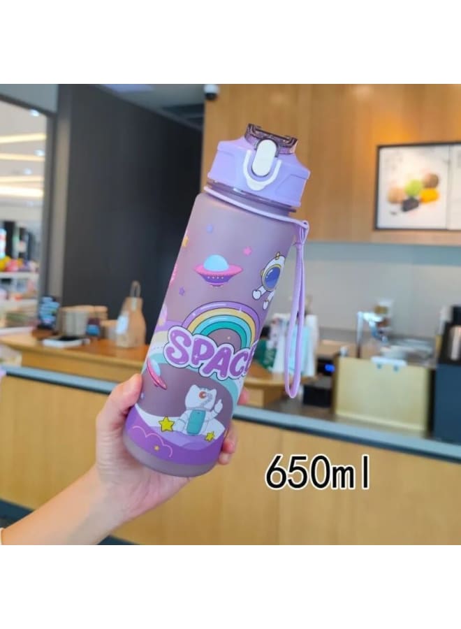 LIGHTER HOUSE 650ml cute Children ASTRONAUT SPACE Water Bottle with Straw PP Plastic BPA Free Safe Kid Outdoor Portable Drink Bottle with Strap (01 Pc.) Assorted Colour - Image 3