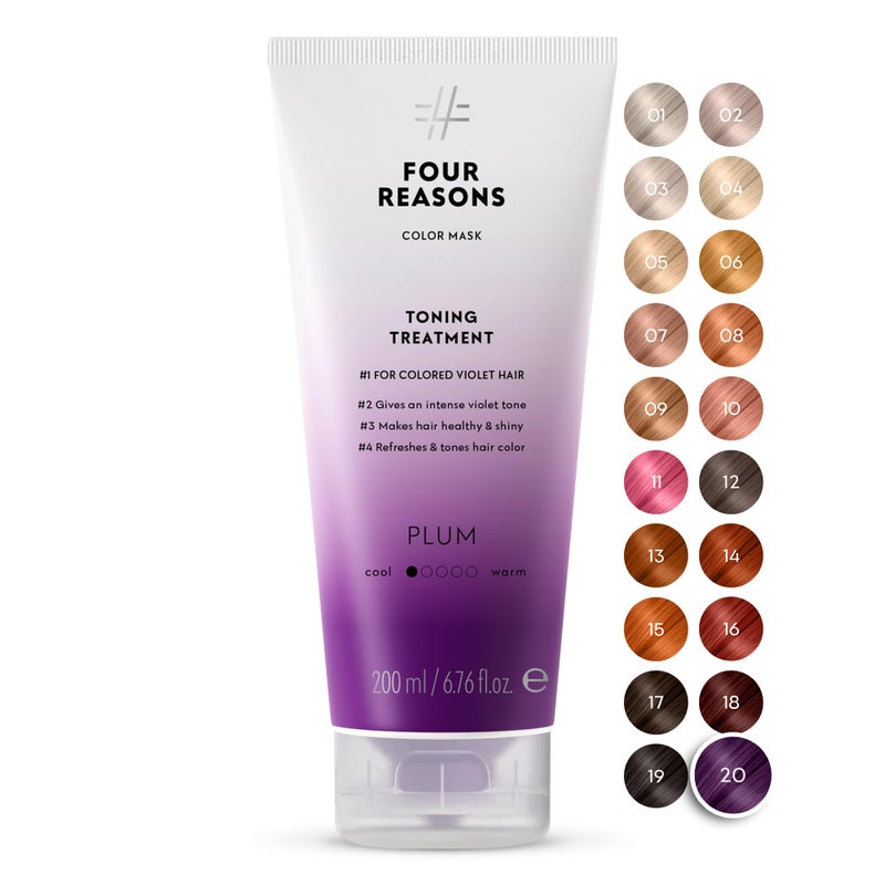 Four Reasons Color Mask - Plum - (27 Colors) Toning Treatment, Color Depositing Conditioner, Tone & Enhance Color-Treated Hair - Semi Permanent Hair Dye, Vegan and Cruelty-Free, 6.76 fl oz - Image 1