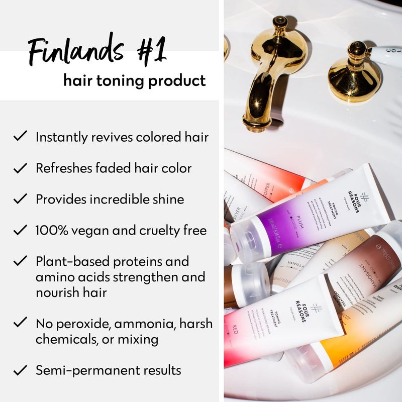 Four Reasons Color Mask - Plum - (27 Colors) Toning Treatment, Color Depositing Conditioner, Tone & Enhance Color-Treated Hair - Semi Permanent Hair Dye, Vegan and Cruelty-Free, 6.76 fl oz - Image 5