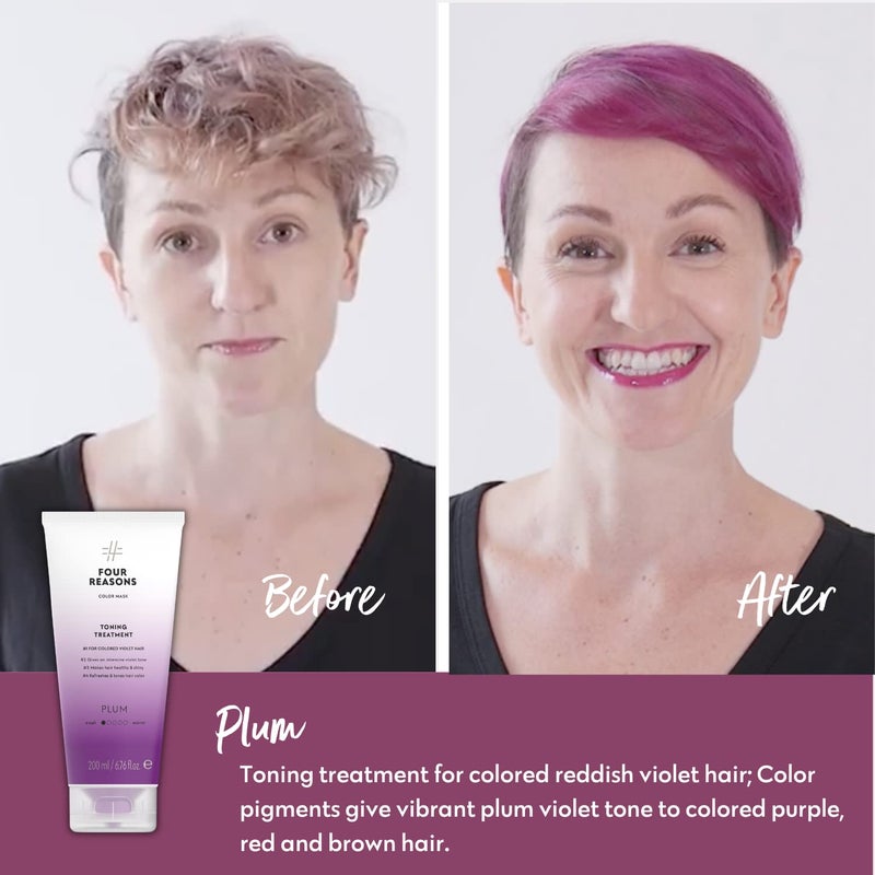 Four Reasons Color Mask - Plum - (27 Colors) Toning Treatment, Color Depositing Conditioner, Tone & Enhance Color-Treated Hair - Semi Permanent Hair Dye, Vegan and Cruelty-Free, 6.76 fl oz - Image 2