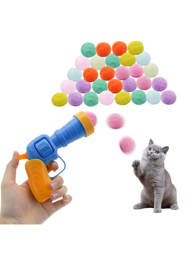 Andiker Cat Toy Balls Set, 30pcs Plush Cat Pom Pom Balls & a Plastic Cat Fetch Toy Launcher Set for Cat Catch and Fetch Interactive Cat Toy with Colorful Cat Balls for Indoor Cat (30 balls+1 launcher) - Image 1