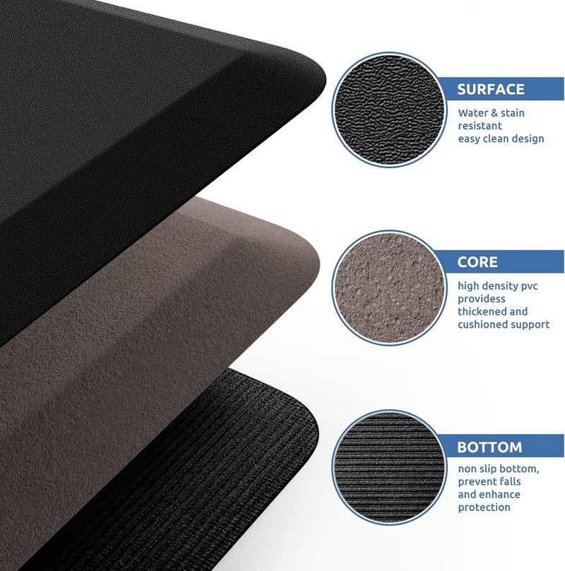 KitchenClouds Kitchen Mat Cushioned Anti Fatigue Rug 20"x32" Water Resistant, Non Slip, Standing and Comfort Desk/Floor Mats for House Sink Office (Black,0.8inch) - Image 5
