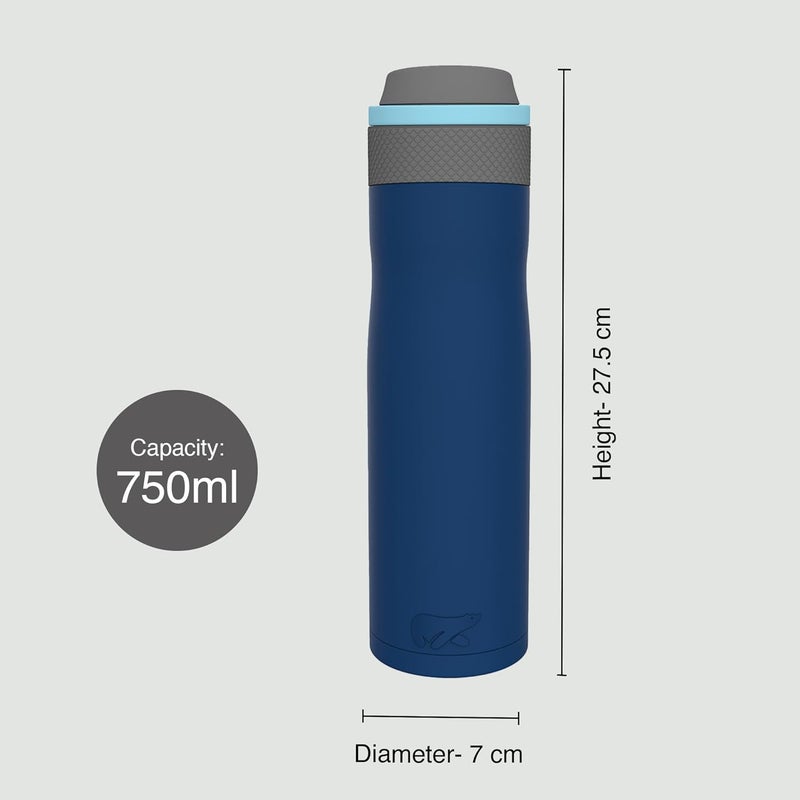 Headway Oslo Thermosteel Water Bottle with Infuser Meridian Blue 750 ml-2 Years Brand Warranty | Triple Layer Vacuum Insulated Flask | Hot for 8+ Hours & Cold for 18+ Hours | Ideal for Home & Office - Image 2