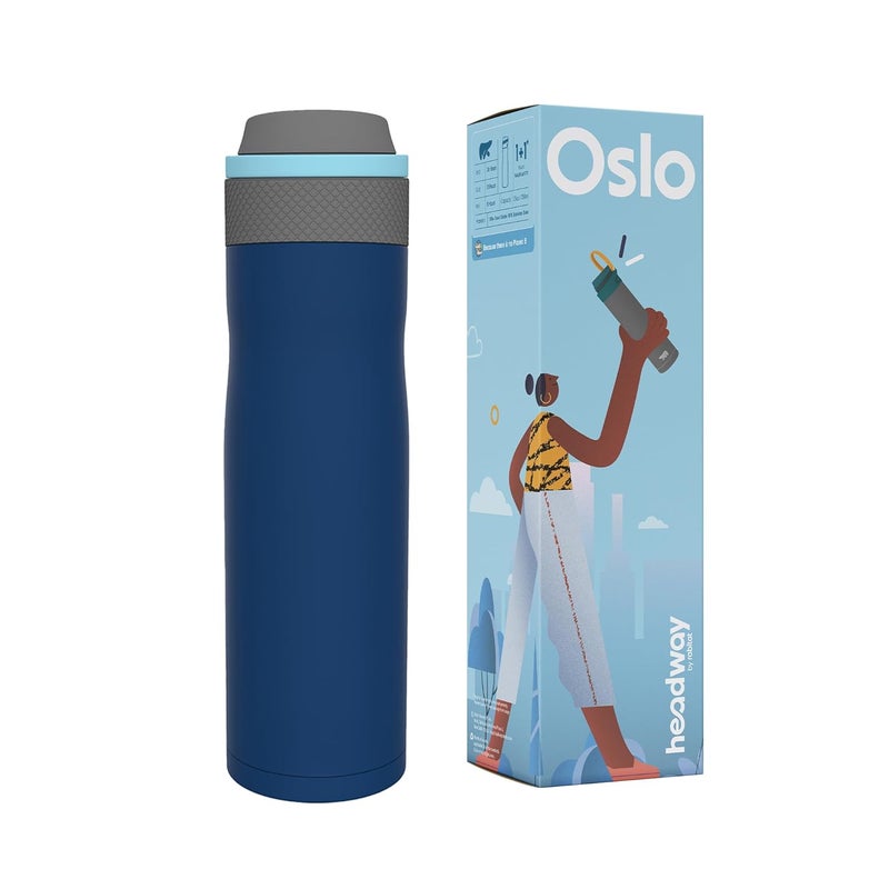 Headway Oslo Thermosteel Water Bottle with Infuser Meridian Blue 750 ml-2 Years Brand Warranty | Triple Layer Vacuum Insulated Flask | Hot for 8+ Hours & Cold for 18+ Hours | Ideal for Home & Office - Image 1