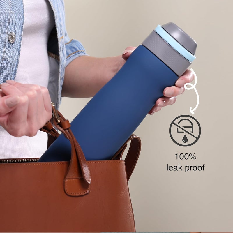 Headway Oslo Thermosteel Water Bottle with Infuser Meridian Blue 750 ml-2 Years Brand Warranty | Triple Layer Vacuum Insulated Flask | Hot for 8+ Hours & Cold for 18+ Hours | Ideal for Home & Office - Image 5