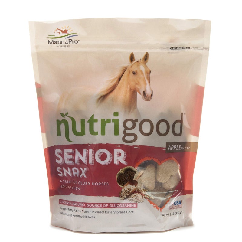 Manna Pro NutriGood Senior Snax Horse Treats - Apple Flavor Baked Easy-Chew Equine Snack with Glucosamine, Omega-3 & Biotin for Joint, Hoof & Coat Support (Senior Horses) - 2 lb Bag - Image 1