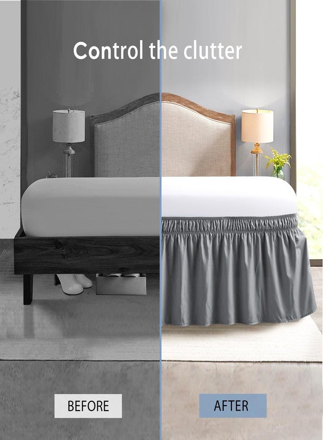 FreshCulture Twin Bed Skirt, Elastic Wrap Around Bed Skirt Twin Bed, Easy Fit with 15-Inch Tailored Drop, Hotel Quality Bed Skirts for Adjustable Bed (Dark Grey) - Image 4