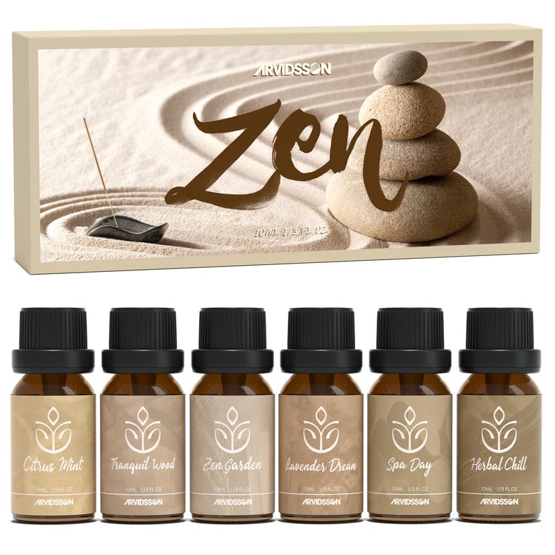 ARVIDSSON Zen Essential Oils Set, Nautal Tranquil Essential Oil for Diffusers for Home - Zen Garden, Lavender Dream, Serene Spa, Citrus Mint, Tranquil Wood, Herbal Chill, Gift for Women - Image 1
