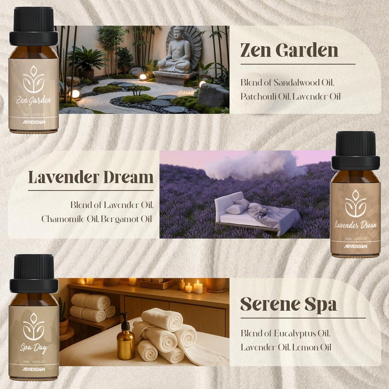 ARVIDSSON Zen Essential Oils Set, Nautal Tranquil Essential Oil for Diffusers for Home - Zen Garden, Lavender Dream, Serene Spa, Citrus Mint, Tranquil Wood, Herbal Chill, Gift for Women - Image 3