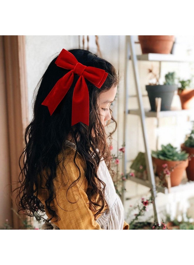 Aileam 2Pcs 5" Velvet Red Hair Bows Girls Hair Clips Ponytail Holder Accessories For Women Girls Toddlers - Image 2