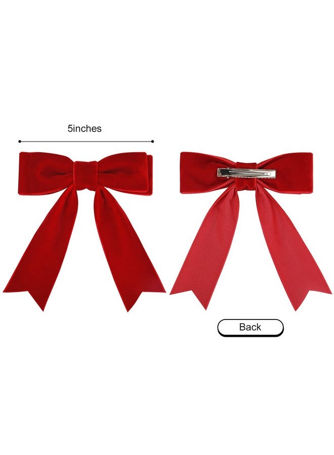 Aileam 2Pcs 5" Velvet Red Hair Bows Girls Hair Clips Ponytail Holder Accessories For Women Girls Toddlers - Image 1