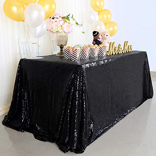 B.Cool B-COOL Seamless Sequin Table Cloth Black Glitter Design Table Cloth Wedding Overlay Birthday Party Tables Decoration Fabric 90x132-inch (Black) - Image 5