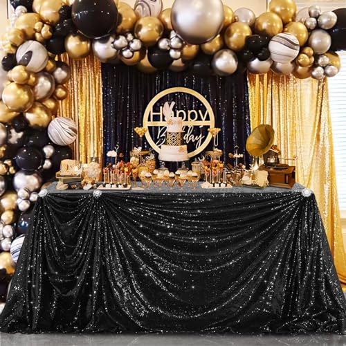 B.Cool B-COOL Seamless Sequin Table Cloth Black Glitter Design Table Cloth Wedding Overlay Birthday Party Tables Decoration Fabric 90x132-inch (Black) - Image 2