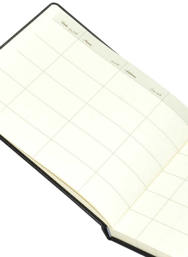 FIS Executive Visitor Book, Italian PU Cover with Sewing, Ivory Paper, 100 gsm, Round Corners, Arabic and English, 120 Sheets, Size: 200 x 250 mm, Black Colour - FSCLEXVI01A - Image 2
