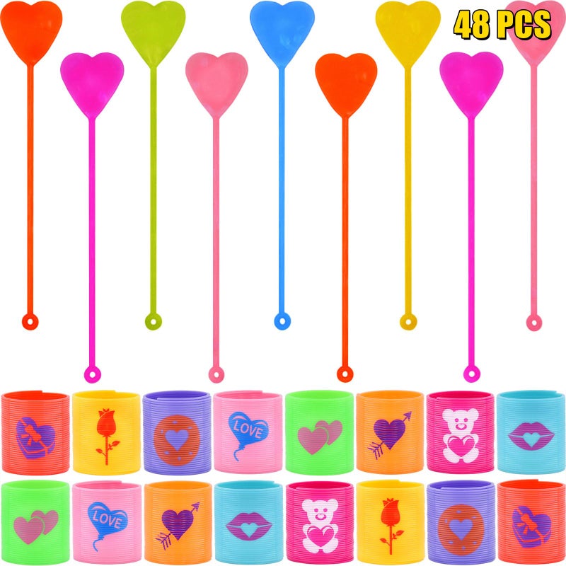 Howzcci 48 PCS Valentines Party Favors Toys 24 PCS Sticky Hands Toy with 24 PCS Mini Coil Springs Toys for Kids Girls Boys School Class Classroom Valentines Day Gifts Prizes Party Favors - Image 3