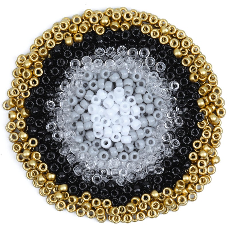 GMMA Black White Pony Beads for Bracelet Colourful Plastic Beads for Jewelry Making Halloween Beads for Friendship Bracelets 6x9mm Gold Beads for DIY Bracelet Necklace Party Decoration Supplies - Image 3