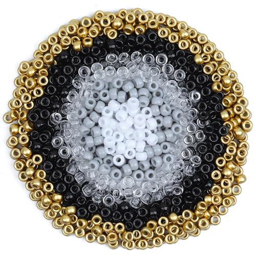 GMMA Black White Pony Beads for Bracelet Colourful Plastic Beads for Jewelry Making Halloween Beads for Friendship Bracelets 6x9mm Gold Beads for DIY Bracelet Necklace Party Decoration Supplies - Image 1
