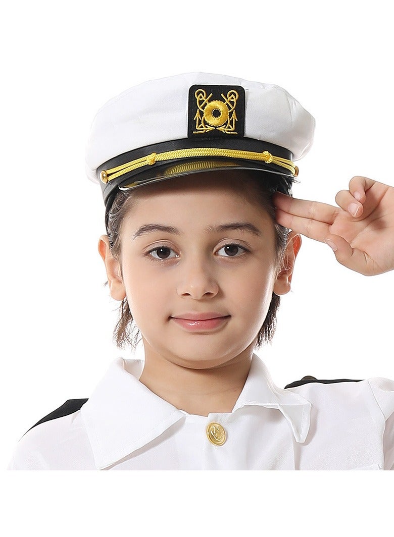 مجموعة زي كابتن لعب الأدوار للأطفال - ملابس يوم المهنة البحرية (تتضمن أعلى + بنطلون + قبعة) الحجم: M 110-120 سم - Image 2