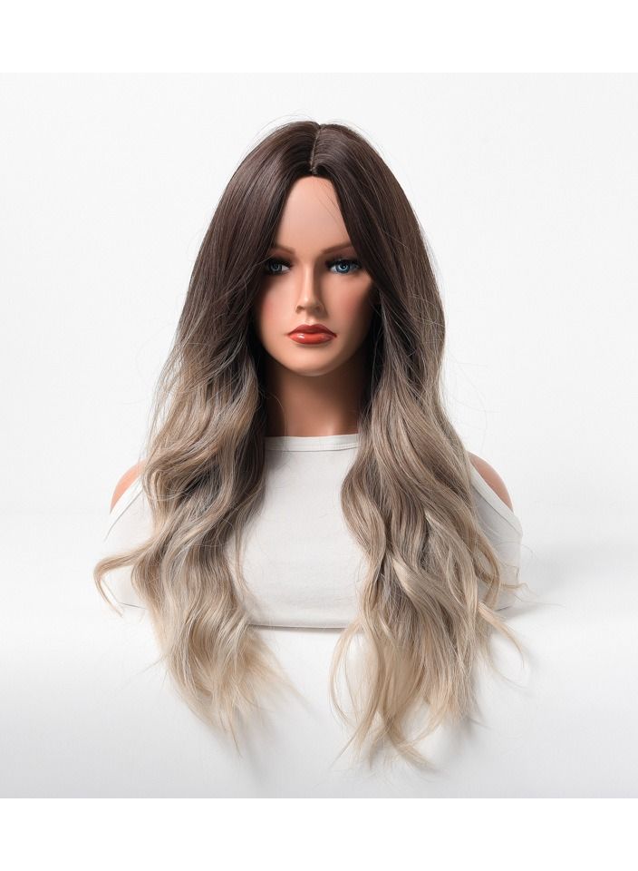 Estelle Wig Female Long Curly Hair Big Wave Medium Long Full Headgear Ash Brown 2 - Image 1