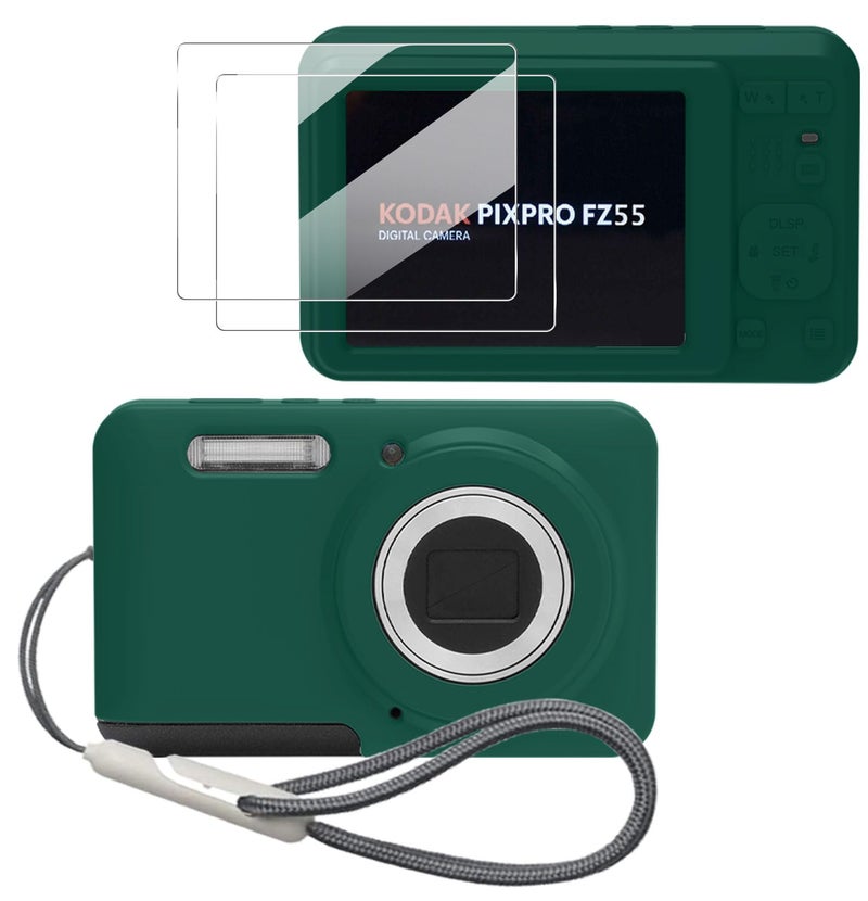 Tedubax Case for Kodak PIXPRO FZ55,FZ55 accessories,Soft Silicone Protective Case,Comes with 2 Screen Protectors and 1 Wrist Strap - Dark green - Image 1