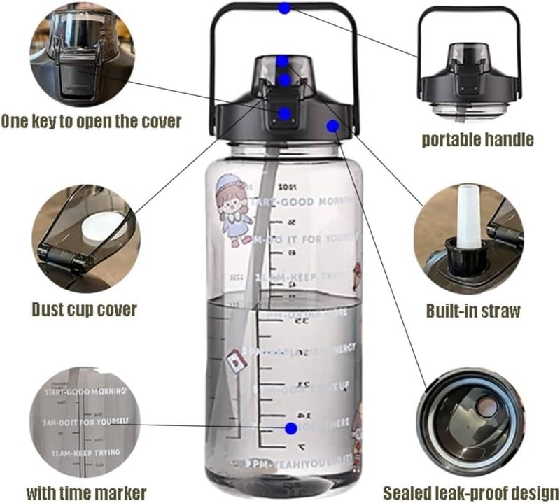 HVG TRADERS Transparent Motivational Water Bottles with Time Marker GYM Big Water Bottle with Straw Handle Leakproof BPA Free Fitness Sports bottle Transparent water bottle01 - Image 2