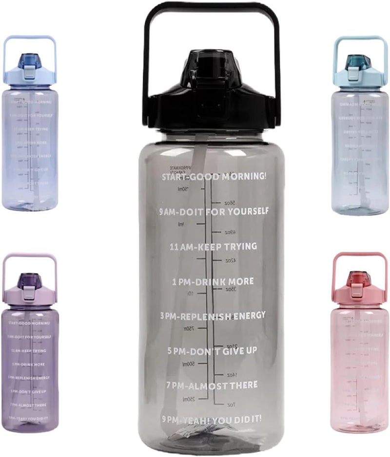 HVG TRADERS Transparent Motivational Water Bottles with Time Marker GYM Big Water Bottle with Straw Handle Leakproof BPA Free Fitness Sports bottle Transparent water bottle01 - Image 1