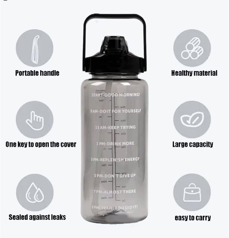 HVG TRADERS Transparent Motivational Water Bottles with Time Marker GYM Big Water Bottle with Straw Handle Leakproof BPA Free Fitness Sports bottle Transparent water bottle01 - Image 3