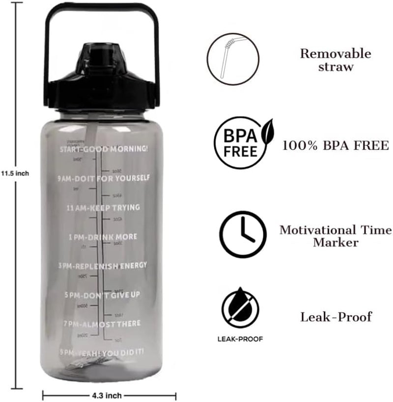 HVG TRADERS Transparent Motivational Water Bottles with Time Marker GYM Big Water Bottle with Straw Handle Leakproof BPA Free Fitness Sports bottle Transparent water bottle01 - Image 4