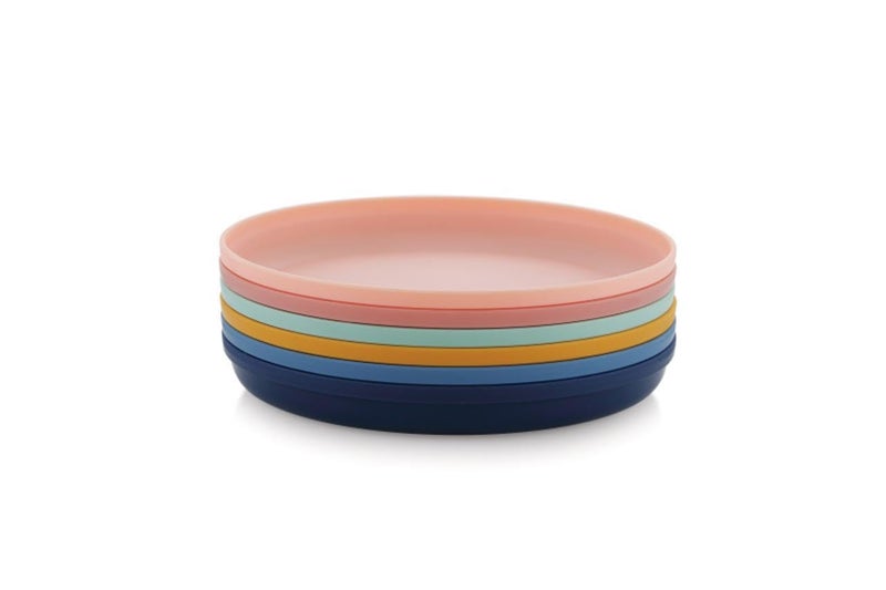PUTHAK Durable Plastic Dinner Plates, Set of 6, Multicolor, Dishwasher Safe, Microwave Safe, Recycle, BPA Free, Food Grade (Small - 7” x 7” x 0.5”) - Image 1