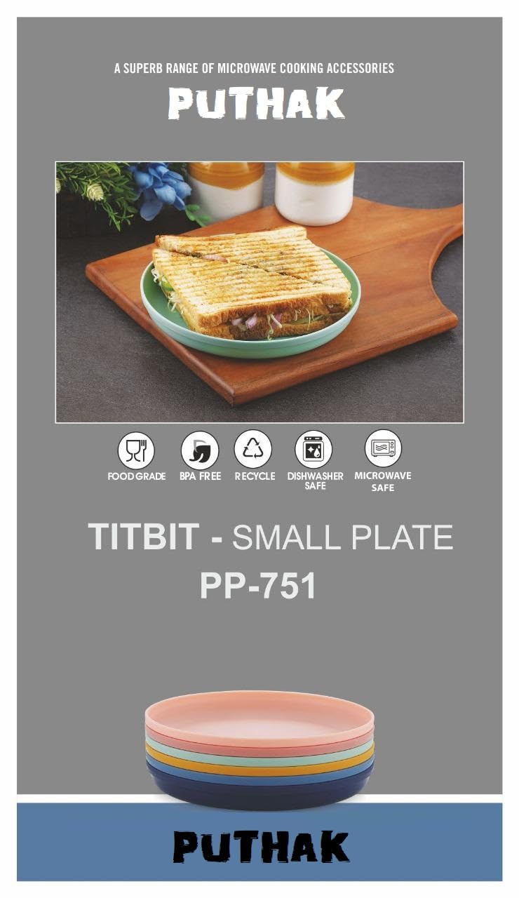 PUTHAK Durable Plastic Dinner Plates, Set of 6, Multicolor, Dishwasher Safe, Microwave Safe, Recycle, BPA Free, Food Grade (Small - 7” x 7” x 0.5”) - Image 3