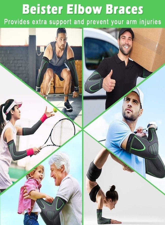 GymWar دعامة الكوع من جيم وار للتمارين الرياضية - أكمام ضغط كاملة للذراعين | دعامات للكوع للرجال والنساء، مناسبة للتنس، وكرة الريشة، والتهاب المفاصل، ورفع الأثقال، والتمارين الرياضية، والوذمة اللمفية (أخضر) (مقاس متوسط) - Image 5