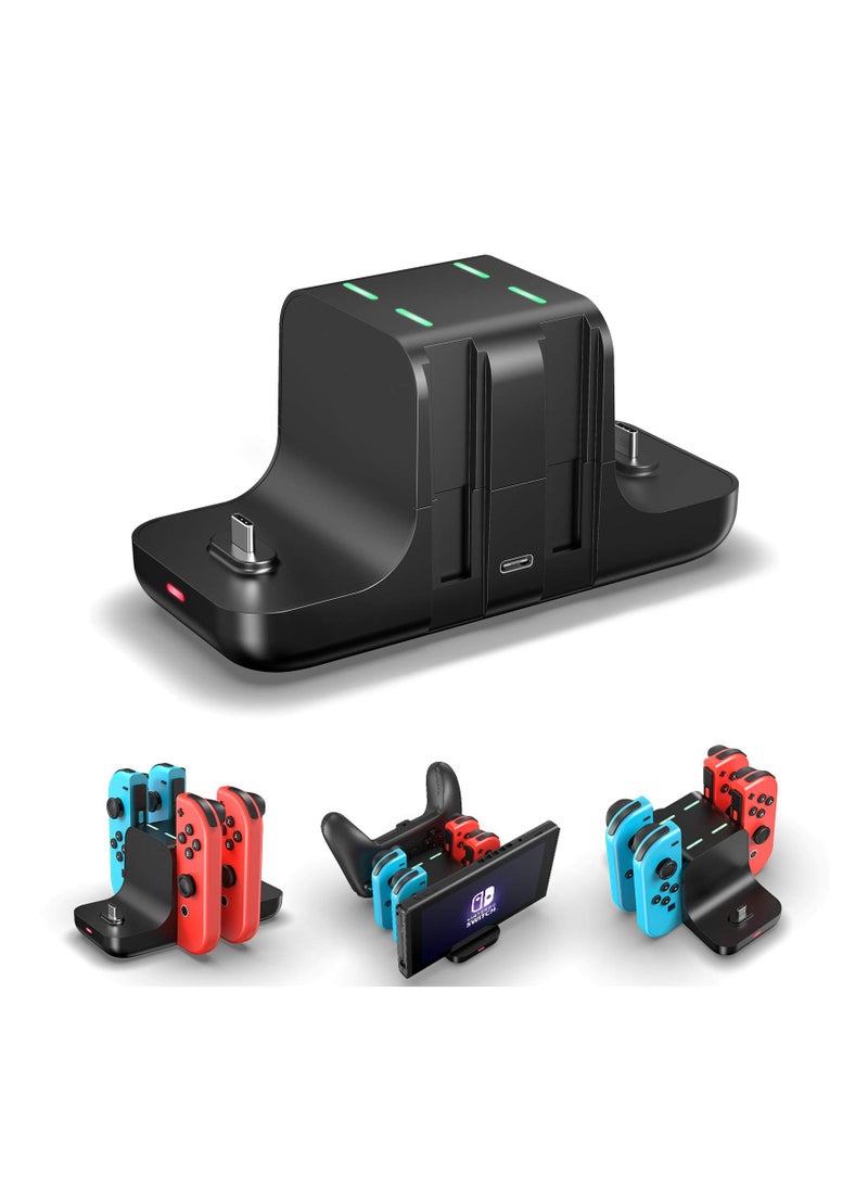 KASTWAVE 6 in 1 Controller Charger for Nintendo Switch, Type-C USB 2.0 Switch Charging Dock Stand Station for Joy-Con & Controllers, Portable LED Display Charger Docking for Switch - Image 1