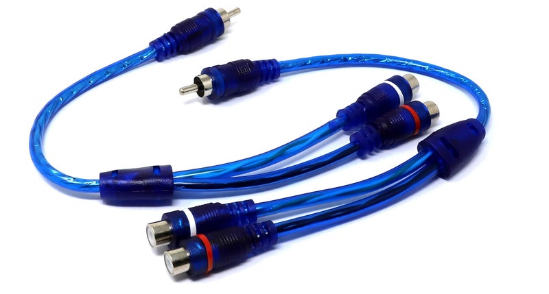 iexcell 2 Pcs 1 Male to 2 Female RCA Speaker Splitter Shielding Cable Adapter, Blue - Image 1