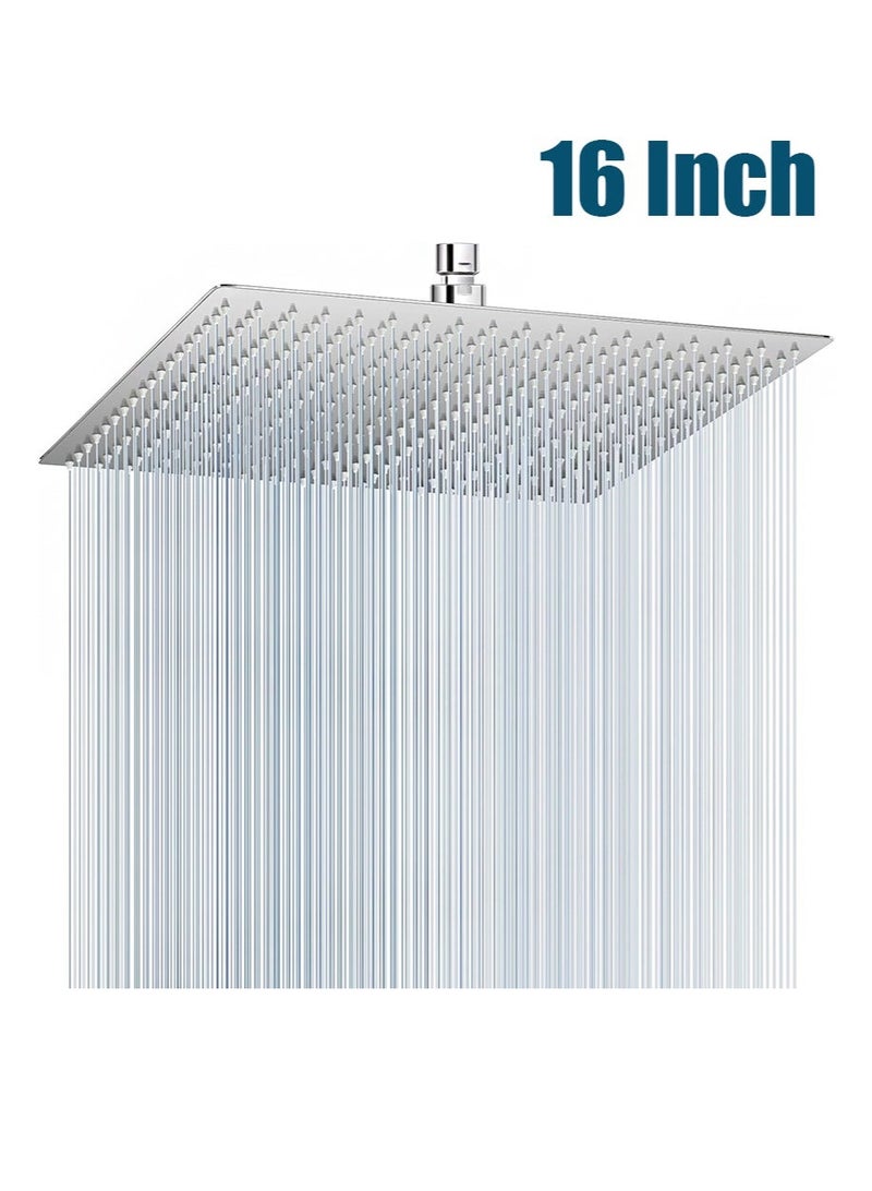 Aikanbo 16 inch Large Rain Shower Head，All Metal Stainless Steel，Full Body Rainfall Shower with 324 Silicone Nozzles，Waterfall Bathroom Square Showerheads，Ceiling Mounted (Silver) - Image 1