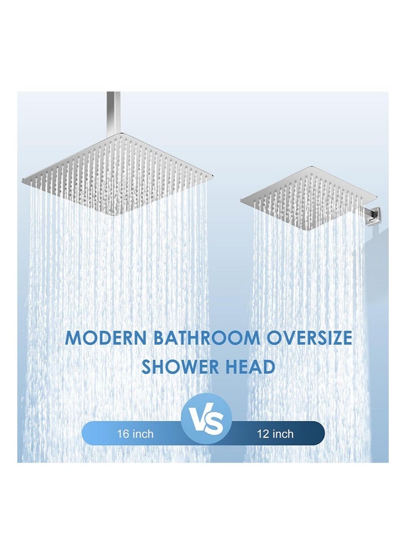 Aikanbo 16 inch Large Rain Shower Head，All Metal Stainless Steel，Full Body Rainfall Shower with 324 Silicone Nozzles，Waterfall Bathroom Square Showerheads，Ceiling Mounted (Silver) - Image 2